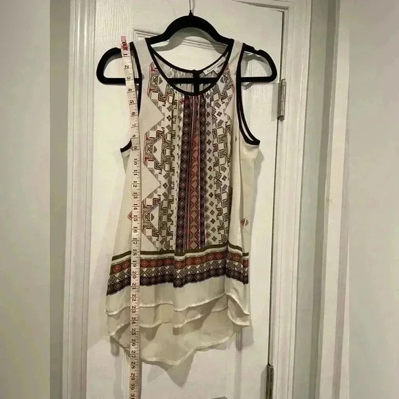 Daniel Rainn Flowy Layered Earth Tone Aztec Print Sleeveles Blouse Button Size S - Picture 10 of 14